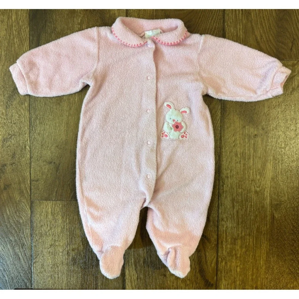Vintage 90s Carters‎ Sleeper 3/6 Months Girl 12-18 Pounds Pink Terry Cloth Bunny